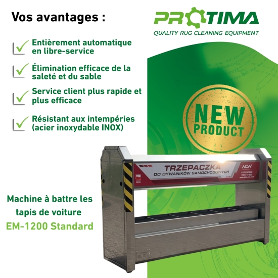 NOUVEAUTÉ DE PROTIMA !
MACHINE À BATTRE LES TAPIS DE VOITURE